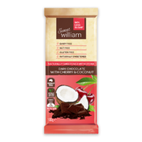 Sweet William Dark Choc, Cherry & Coconut 96% Less Sugar 100g