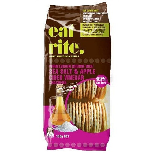 EatRite Brown Rice Crackers Sea Salt & ACV 100g