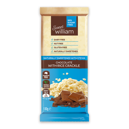 Sweet William Chocolate Rice Crackle 96% Sugar Free 100g